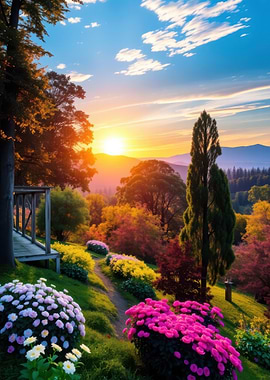 Vibrant Garden at Sunset