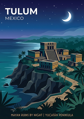 Tulum Mayan Ruins at Night