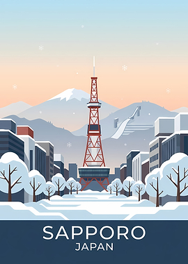 Sapporo Winter Cityscape with Tower