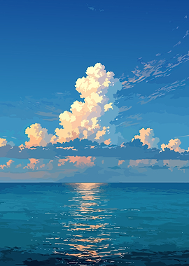 Serene Ocean Sunset with Dramatic Clouds