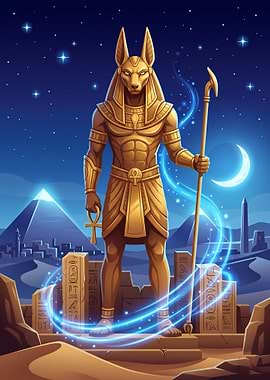 Golden Anubis Statue in Egyptian Desert