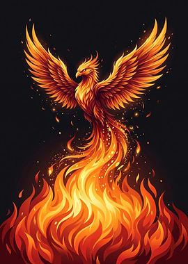 Phoenix Rising from Flames