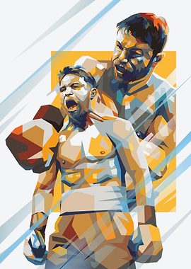 Poster featuring an illustration of a boxer in a colorful style