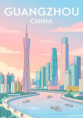 Guangzhou China Skyline Travel Poster