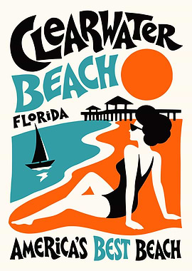 Clearwater Beach Florida Retro Poster