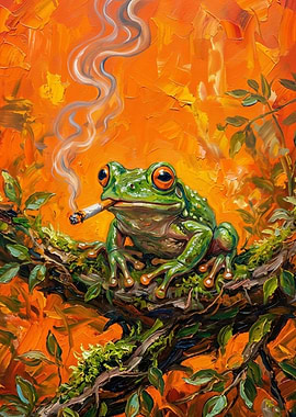 Frog Smoking on a Branch