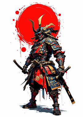 Samurai Warrior with Red Sun