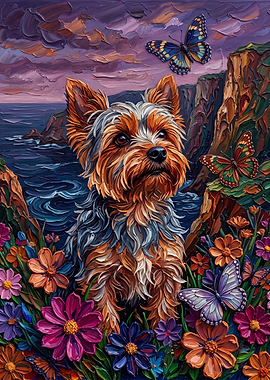 Yorkshire Terrier in a Field of Flowers
