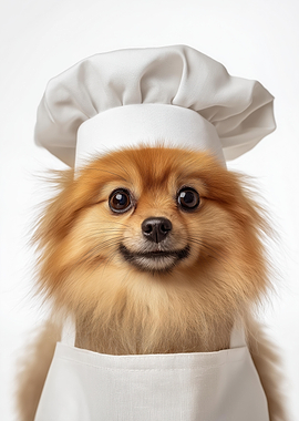 Cute Pomeranian Dog Wearing Chef Hat