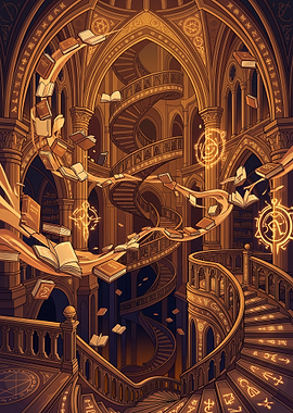 Magical Library with Floating Books