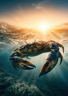 Majestic Crab Swimming at Sunset