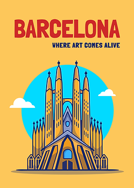 Barcelona Travel Poster with Sagrada Familia