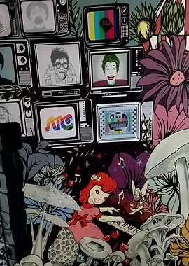Retro TV Collage with Fantasy Elements