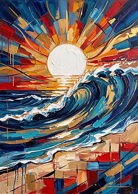 Abstract Sunset Wave Painting