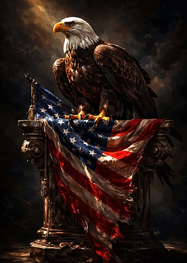 Eagle on US Flag Pedestal