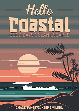 Hello Coastal Retro Beach Sunset