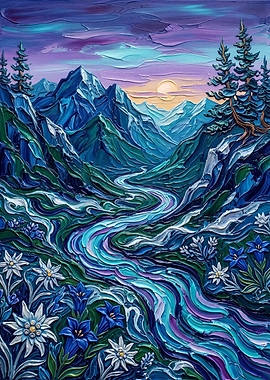 Impressionist Mountain Landscape Painting