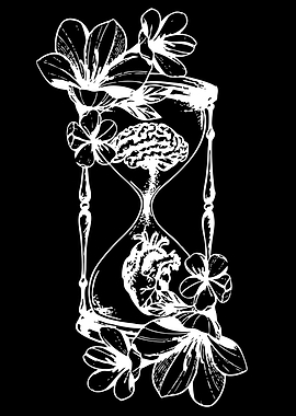 Hourglass with Brain, Heart, and Flowers