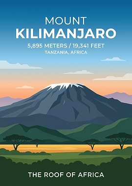 Mount Kilimanjaro Travel Poster Illustration