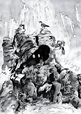 Black Mage and Birds on Rocks