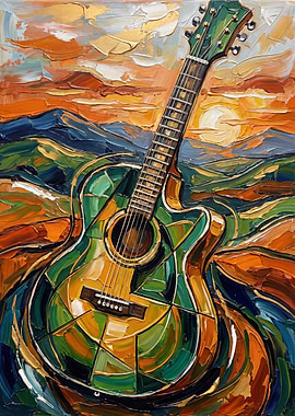Guitar in a Landscape Painting