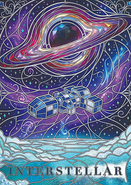 Interstellar Black Hole Stained Glass Art