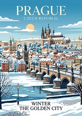 Prague Winter Travel Poster