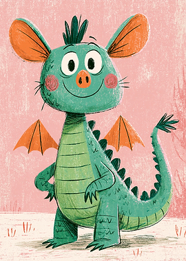 Cute Green Dragon with Orange Wings