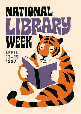 Tiger reading a book for National Library Week