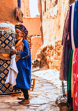 Moroccan Merchant in Traditional Attire