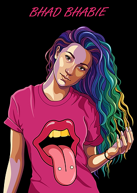 Bhad Bhabie with colorful hair and lip graphic tee