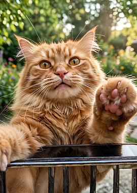 Orange Maine Coon Cat Reaching Out