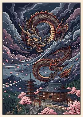 Dragon Over Japanese Temple
