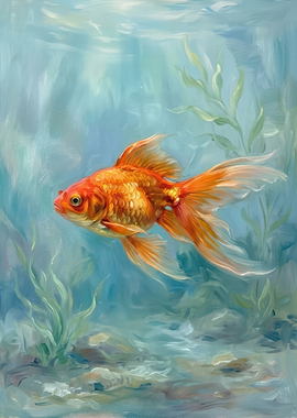 Goldfish swimming in clear water