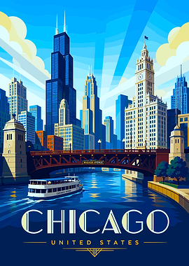 Chicago USA Skyline Art Poster
