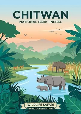 Chitwan National Park Wildlife Safari Poster