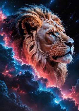 Legendary Cosmic Lion Rising Through the Celestial Nebula