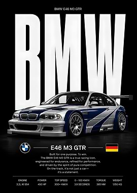 BMW E46 M3 GTR, Car Poster