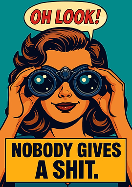 Woman with Binoculars and Text