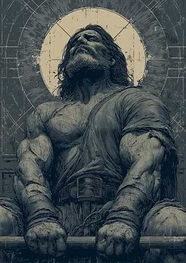 Heroic Muscular Man Lifting Heavy Bar