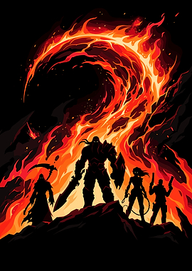 Darksiders Four Horsemen Silhouette in Flames