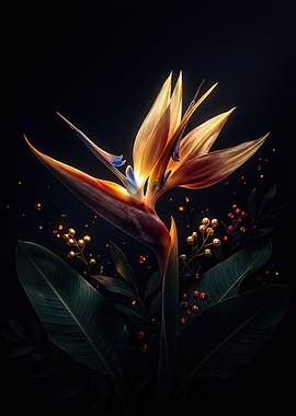Glowing Bird of Paradise - Luxury Dark Botanical Art