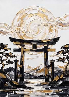 Golden Torii Gate Under a Textured Sun