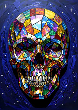 Stained Glass Mosaic Skull Art