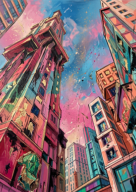 Vibrant Abstract Cityscape Painting