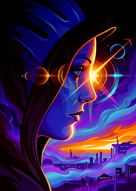 Neon Cyberpunk Hooded Figure Portrait