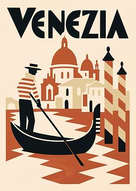Vintage Venezia Travel Poster with Gondolier