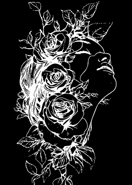 Woman Profile with Floral Roses