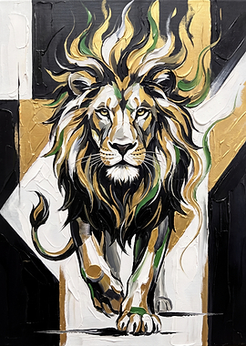 Abstract Gold and Black Lion Painting