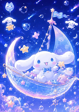 Cinnamoroll Sailing on a Crescent Moon Boat